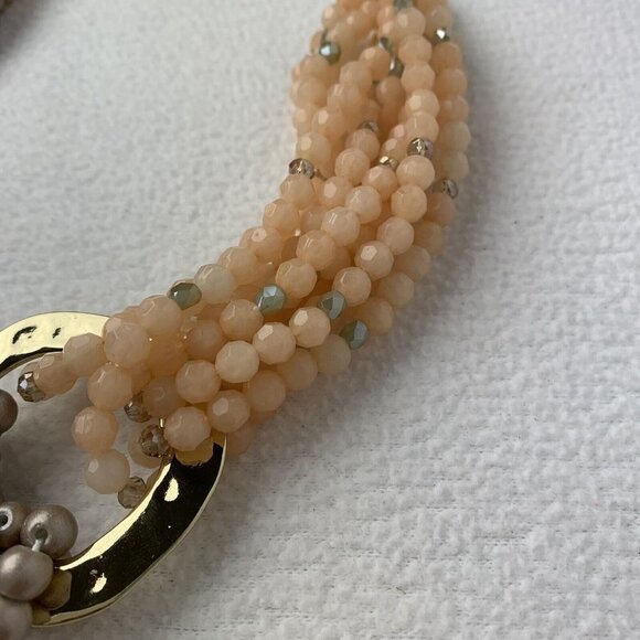 Multi Strand Beaded Necklace Choker Peach Brown NWOT - Picture 3 of 7